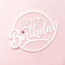 Топпер "Happy Birthday" с алмазом розовый с белой надписью